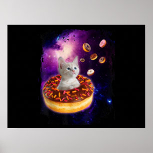 Kute kat in donut in ruimtespuiten van Kat Poster