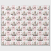 Kute Kat in roze bloemen Cadeaupapier (Vlak)