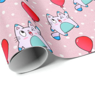Kute Kat met ballonverlooppapier Cadeaupapier