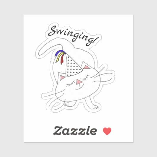 Kute Kat Party White Cat Sticker (Vel)