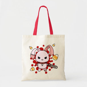 Kute Kawaii boze bunny met kettingzaag Tote Bag