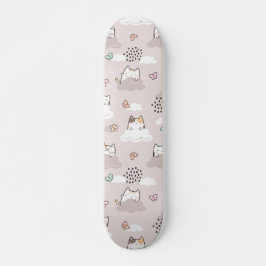 Kute Kawaii-katten met wolken en botervliegen Skateboard