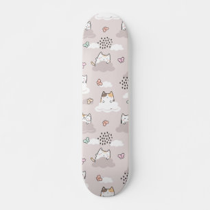 Kute Kawaii-katten met wolken en botervliegen Skateboard