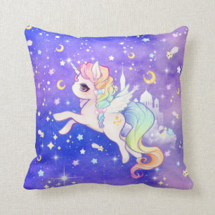 Kute kawaii pastel unicorn met manen en sterren kussen