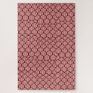 Kute Kawaii Roze Pigs & Piglets Patroonvectorkunst Legpuzzel