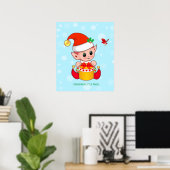 Kute kerst, kleine elf en rode vogel poster (Thuiskantoor)
