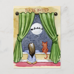 Kute kerstavond Waterverf Kat en Keukenkat Briefkaart