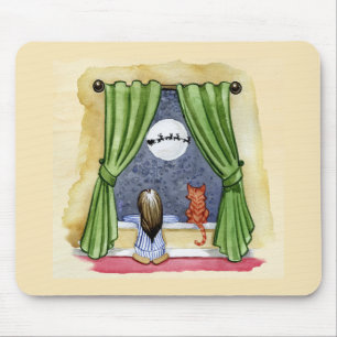 Kute kerstavond Waterverf Kat en Keukenkat Muismat