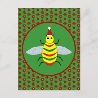 Kute kerstbijen en Poinsettia Flowers Briefkaart