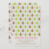 Kute kerstbomen en Polka Dots Party Invites Kaart (Voorkant / Achterkant)