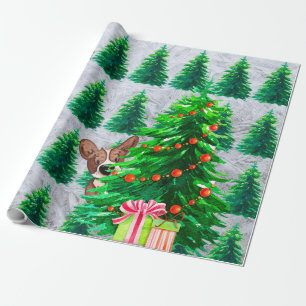 Kute kerstbomen Hond Wrapping Paper Cadeaupapier