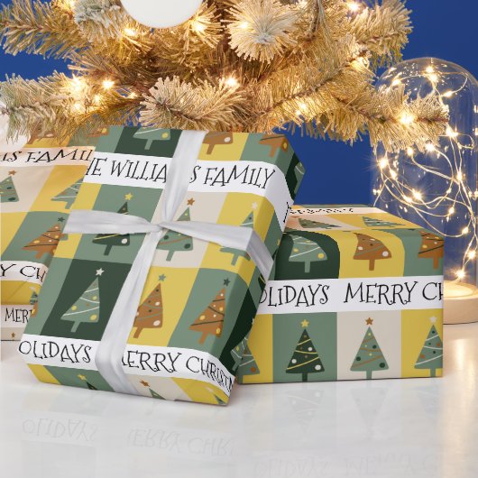 Kute kerstbomen Sage Green Custom Cadeaupapier (Feestdagen)