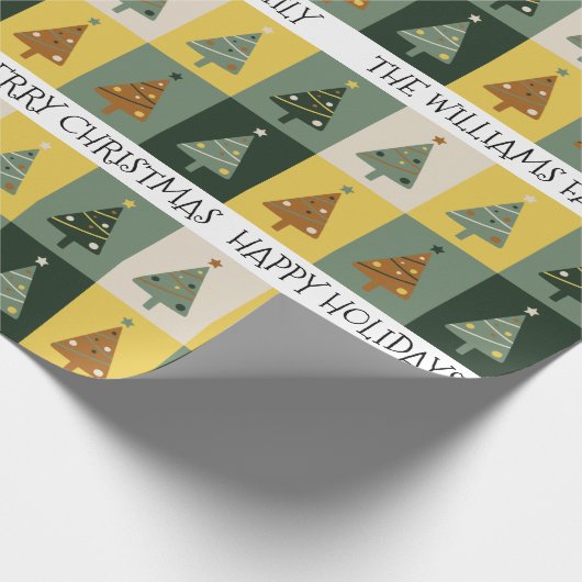 Kute kerstbomen Sage Green Custom Cadeaupapier (Hoek)