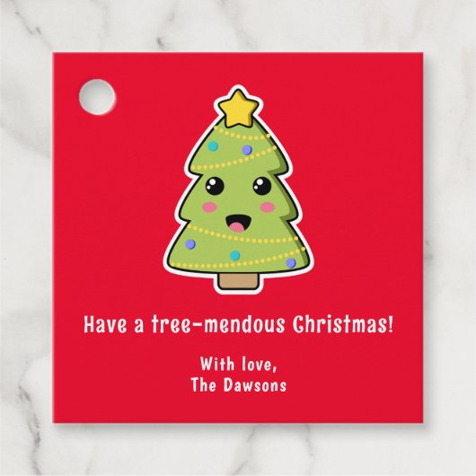 Kute kerstboom Funny Tree Mendous Red Bedankjes Labels (Voorkant)