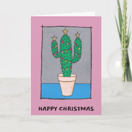 Kute kerstcactus, roze rand, uw groet kaart
