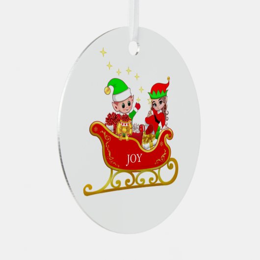 Kute kerstfeestjes en Elf op hoes Metalen Ornament (Voorkant Rechts)