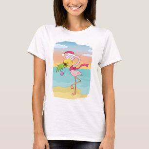 Kute kerstflamingo op het strand t-shirt