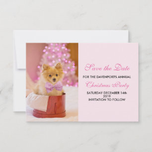 Kute kersthond Foto met roze poep en boom Save The Date