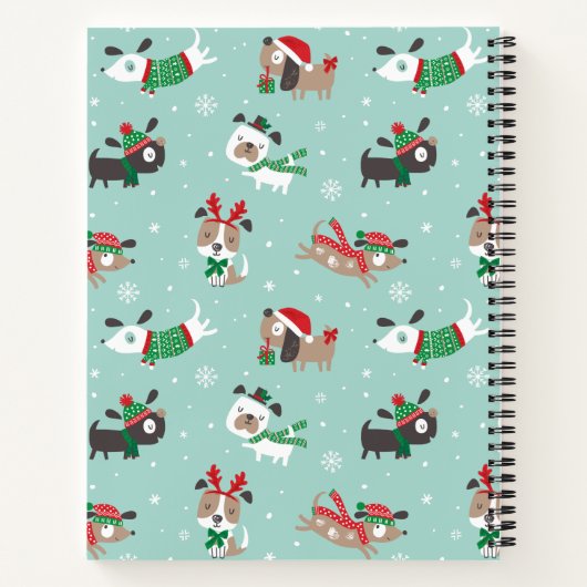 Kute kersthonden op lichtblauw notitieboek (Achterkant)