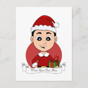 Kute kerstjongen met zwart haar feestdagenkaart