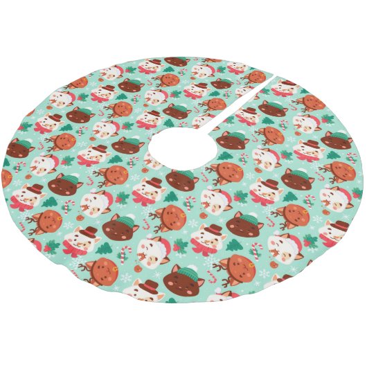 Kute kerstkatten geborsteld Polyester Tree Skirt Kerstboom Rok (Gekanteld)