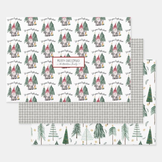Kute kerstknomes Light Shine Forest Tree Star Inpakpapier Vel (Set)