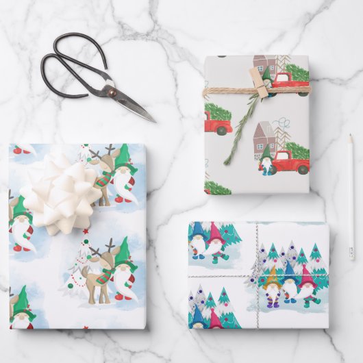 Kute kerstkoepel set van 3 inpakpapier vel (Voorkant)