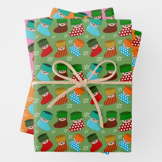 Kute kerstkousen inpakpapier vel (In situ)