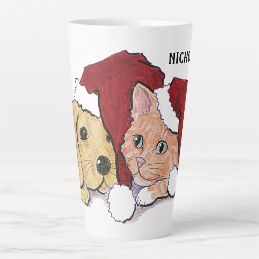 Kute kerstlabrador Puppy and Oranje Tabby Latte Mok (Voorkant)