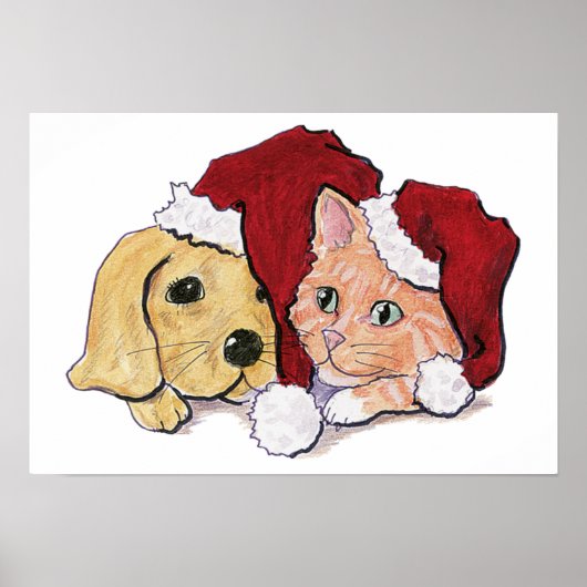 Kute kerstlabrador Puppy and Oranje Tabby Poster (Voorkant)