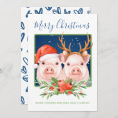 Kute kerstman en rendier-kerstparen feestdagenkaart (Voorkant / Achterkant)