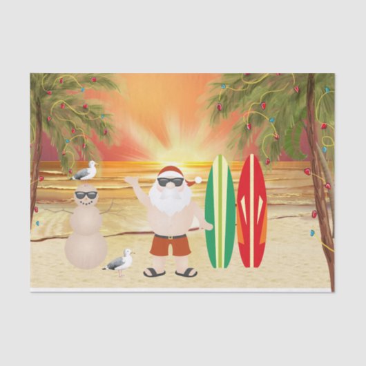 Kute kerstman en surfplanken voor kerstmis tissuepapier (Voorkant)