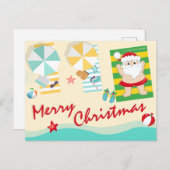 Kute kerstman op het strand feestdagenkaart (Voorkant / Achterkant)