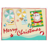 Kute kerstman op het strand groot cadeauzakje (Achterkant)