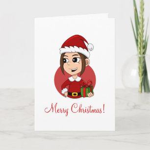 Kute kerstmeisje met bruin haar feestdagen kaart