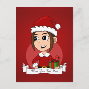 Kute kerstmeisje met bruin haar feestdagenkaart