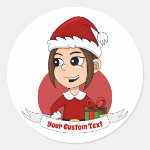 Kute kerstmeisje met bruin haar ronde sticker