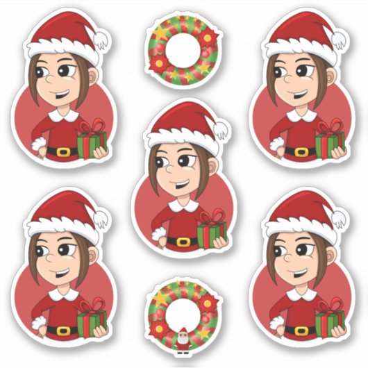 Kute kerstmeisje met bruin haar sticker (Voorkant)