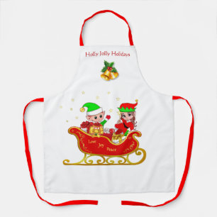 Kute Kerstmis Elf op slee met Cadeaus Schort