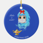 Kute kerstmis Genie en Magic Lamp op blauw Keramisch Ornament (Achterkant)