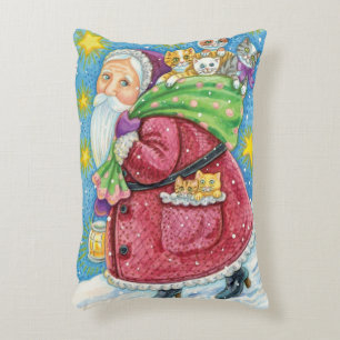 Kute Kerstmis, kerstman met Kittens en Katten! Accent Kussen