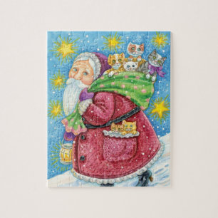 Kute Kerstmis, kerstman met Kittens en Katten! Legpuzzel