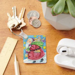 Kute Kerstmis, kerstman met Kittens en Katten! Sleutelhanger