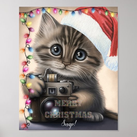 Kute Kerstmis Kitten met camera Poster (Voorkant)