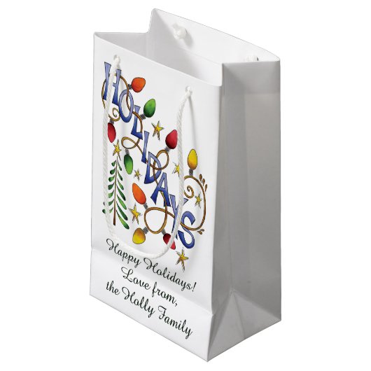 Kute Kerstmis, lampjes en sterren met feestelijke Klein Cadeauzakje (Voorkant Gekanteld)