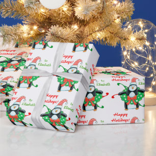 Kute Kerstmis Penguin Gepersonaliseerde Kinderen Cadeaupapier