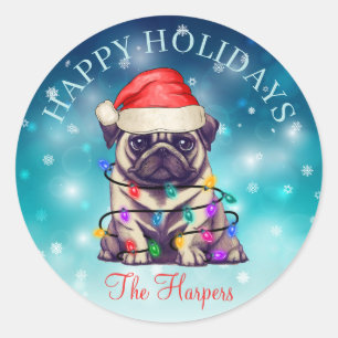 Kute kerstmis Prettige feestdagen Dog Pet Custom Ronde Sticker