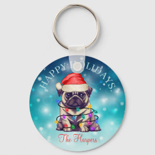 Kute kerstmis Prettige feestdagen Dog Pet Custom Sleutelhanger