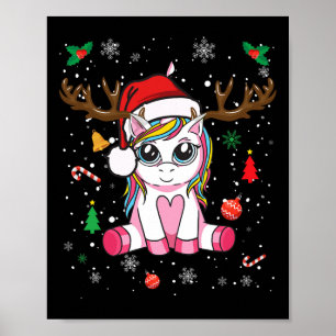 Kute kerstmis Shirt Girls Women Xmas Unicorn Deer Poster