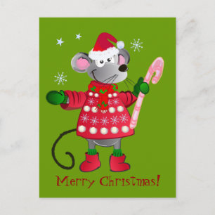 Kute kerstmuis feestdagenkaart